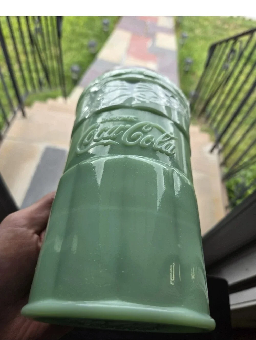 Green Jadeite Coca-Cola Glass Kitchen Canister New/Sealed 38ozw Cork Lid R.E.A.D